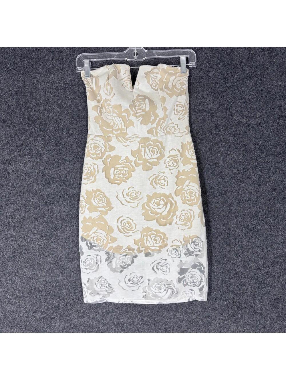Blue Blush Dress Women S Small White Floral Sheath Midi Zipper Strapless Rayon